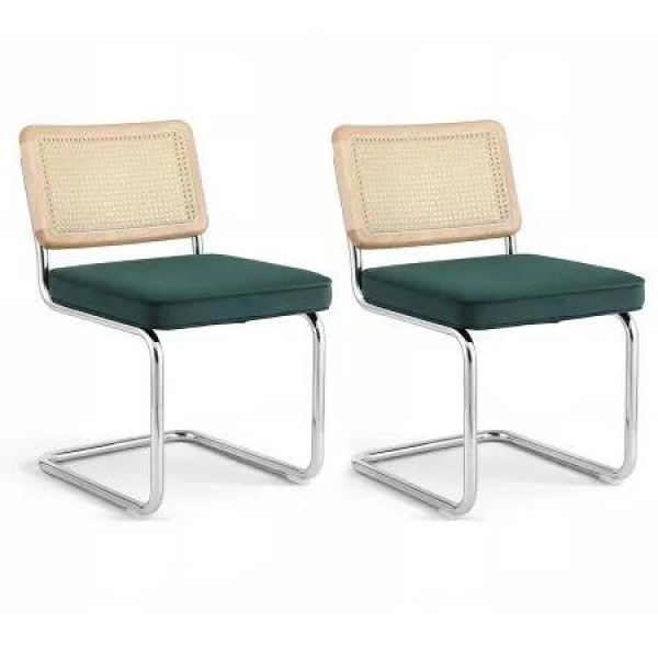 Artiss Dining Chairs Set of 2 Velvet Rattan Cantilever Green