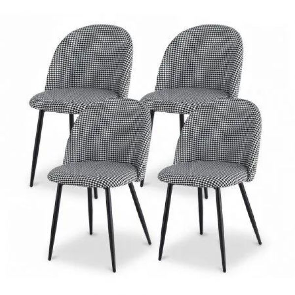 Artiss Dining Chairs Set of 4 Linen Solid Curved Houndstooth