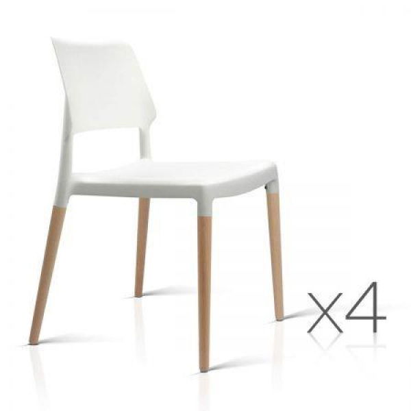 Artiss Dining Chairs Set of 4 Plastic Wooden Stackable White