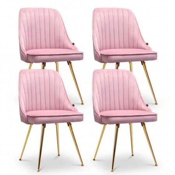 Artiss Dining Chairs Set of 4 Velvet Channel Tufted Pink