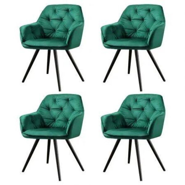Artiss Dining Chairs Set of 4 Velvet Diamond Tufted Armchair Green