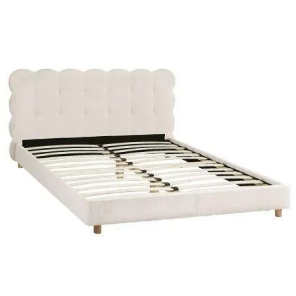 Artiss Double Bed Frame Cloud Headboard Boucle Fabric Mattress Platform Base White