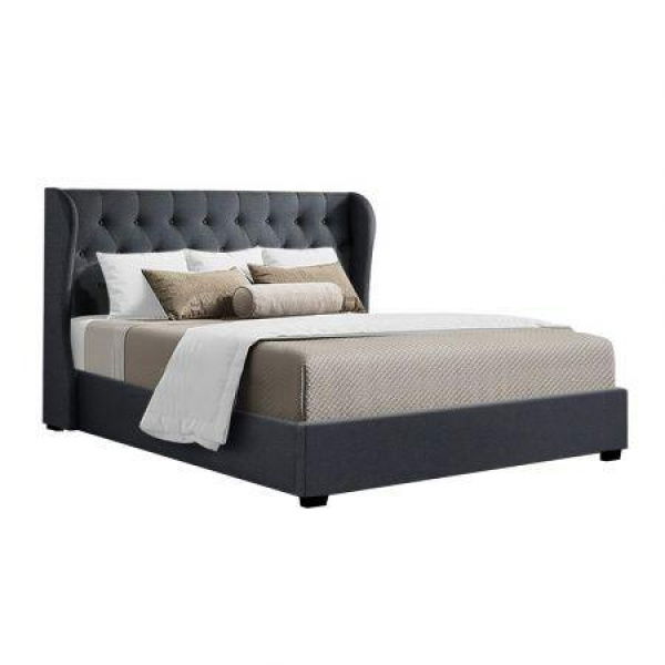 Artiss Issa Bed Frame Fabric Gas Lift Storage - Charcoal King