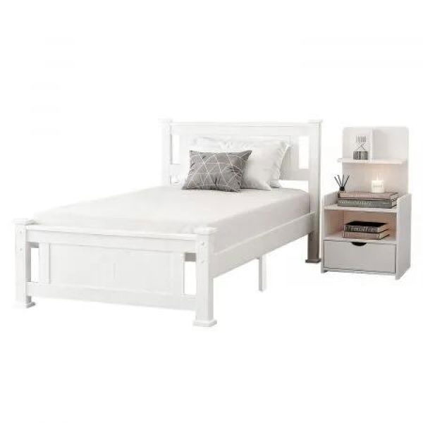 Artiss King Single Bed Frame and Bedside Table White