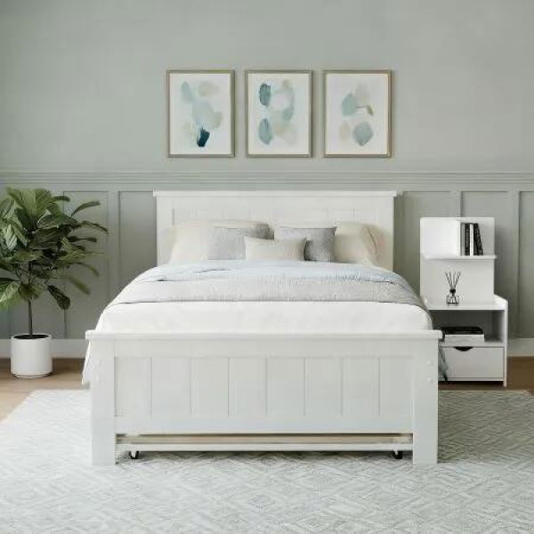 Artiss King Single Bed Frame and Bedside Table White