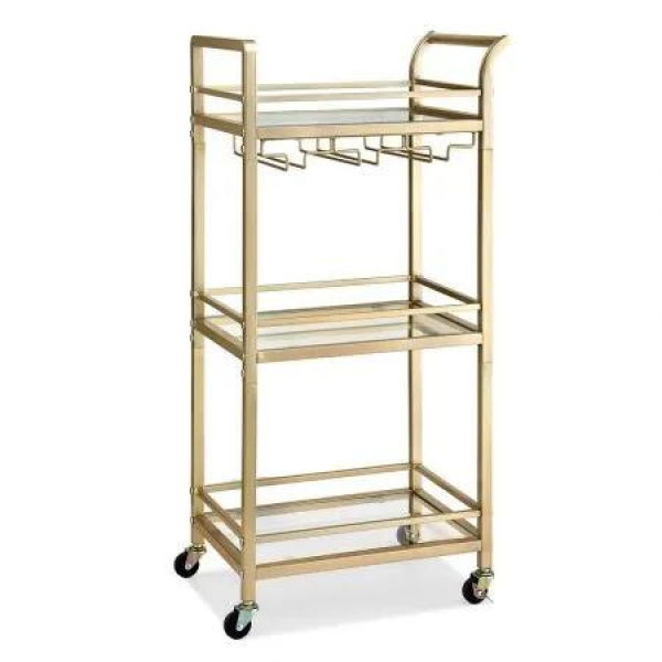 Artiss Kitchen Island Cart Trolley Rolling Serving Storage Wine Glass 43cm Gold