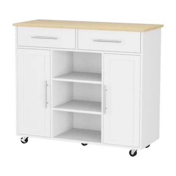 Artiss Kitchen Island Trolley Rolling Serving Cart Storage Drawer Cabinet 100cm White