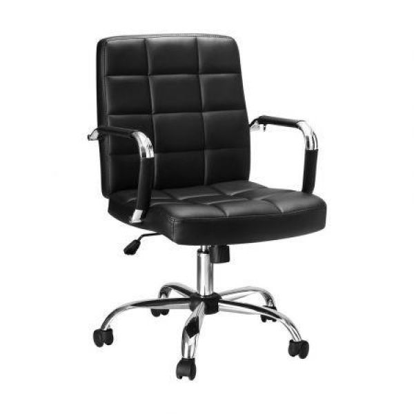 Artiss Office Chair PU Leather Mid Back Black