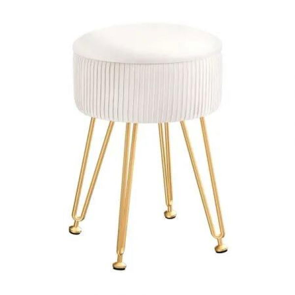 Artiss Ottoman Storage Foot Stool Vanity Velvet Round White