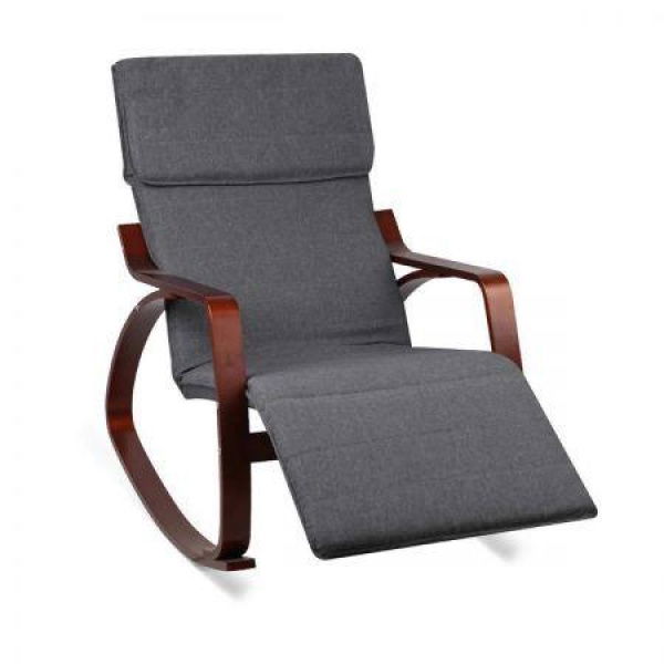 Artiss Rocking Armchair Bentwood Frame With Footrest Charcoal Afton