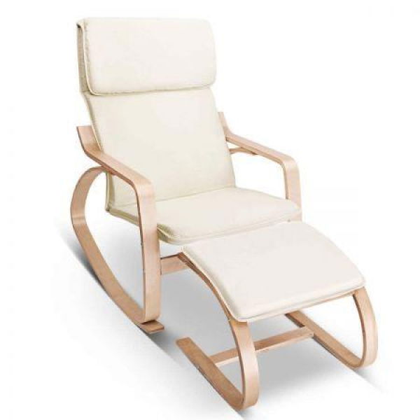 Artiss Rocking Armchair Footstool Bentwood Beige