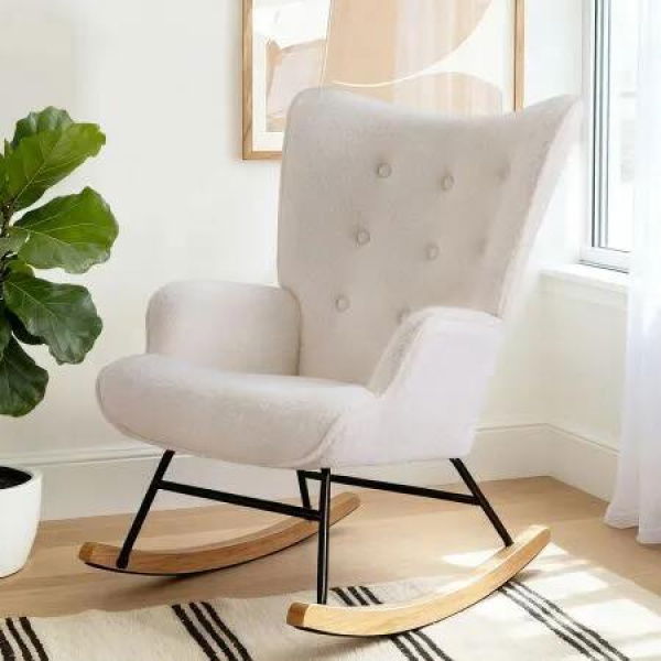 Artiss Rocking Armchair Nursing Chair Boucle Fabric White