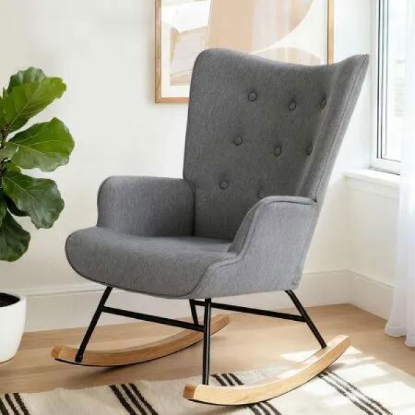 Artiss Rocking Armchair Nursing Chair Linen Fabric Grey