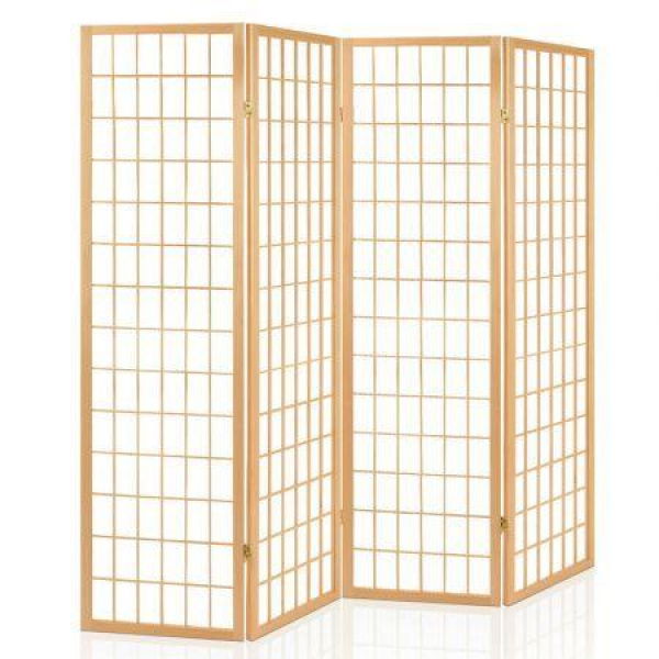 Artiss Room Divider Screen Wood Timber Dividers Fold Stand Wide Beige 4 Panel