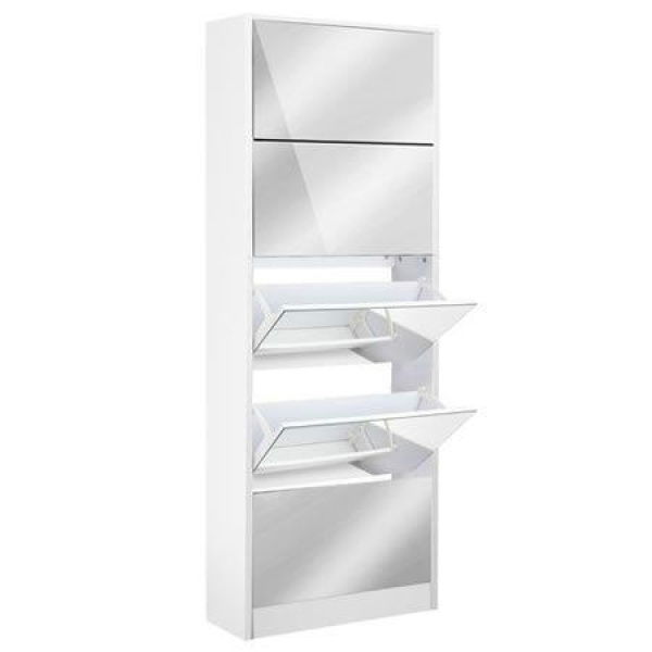 Artiss Shoe Rack Cabinet Mirror 25 Pairs White