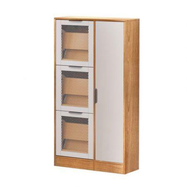 Artiss Shoe Rack Cabinet Mirror White Mesh