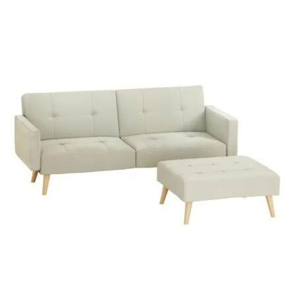 Artiss Sofa Bed Ottoman 3 Seater Beige Faux Linen