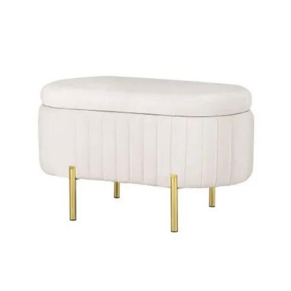 Artiss Storage Ottoman Blanket Box 87cm Velvet Oval White