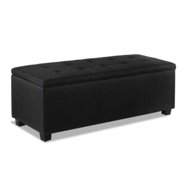 Artiss Storage Ottoman Blanket Box 97cm Linen Black