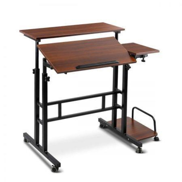 Artiss Twin Laptop Table Desk - Dark Wood