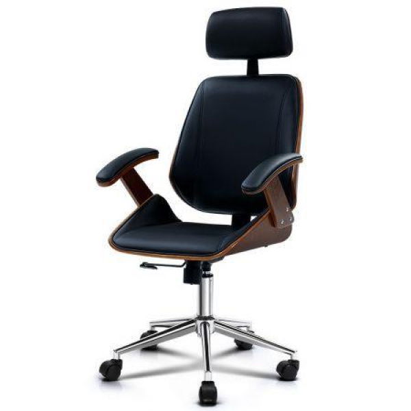 Artiss Wooden Office Chair Leather Seat Black