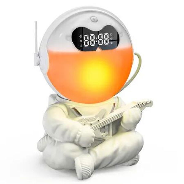 Astronaut Sunrise Alarm Clock 7 Dimmable Light Wake Clock for Teens,White Noise Bluetooth Speaker with 9 Soothing Sounds Heavy Sleepers