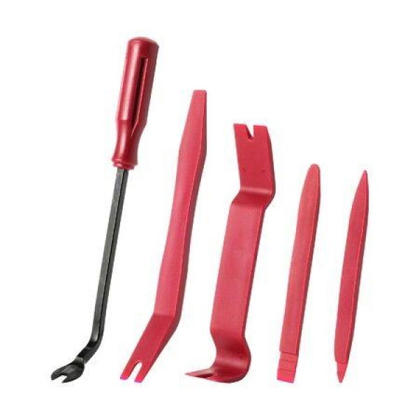 Auto Trim Removal Tool Kit Interior Door Panel Clip Fastener Removal Set For Vehicle Dash Radio Audio Installer 5 Pcs (Red)