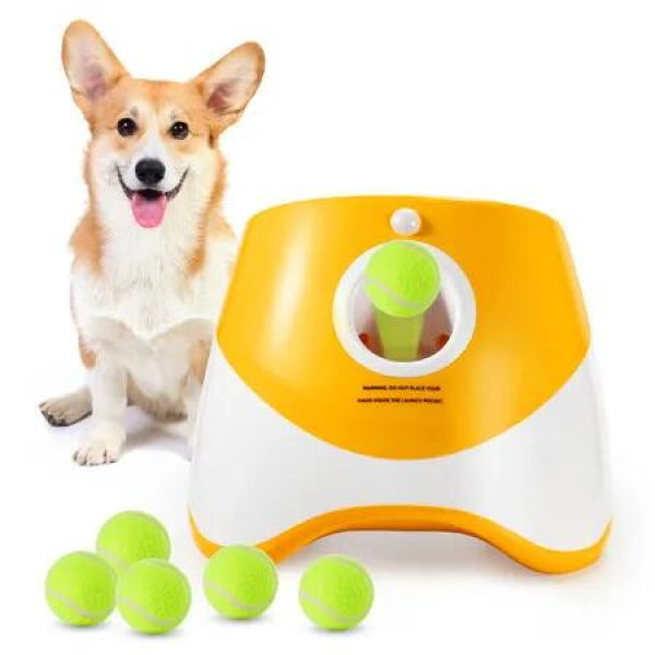 Automatic Ball Launcher for Small and Medium Dogs, Indoor and Outdoor Tennis Ball Thrower, 6PCS Mini Tennis Balls,Orange