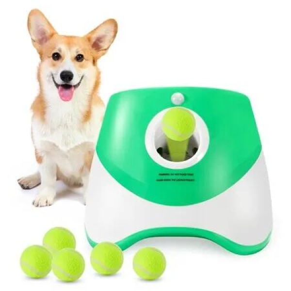 Automatic Ball Launcher With 6 Balls,Interactive Dog Fetch Machine,3 Adjustable Distances From 3-9M For Dog Color Green