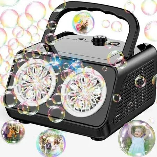 Automatic Bubble Machine Upgrade Bubble Blower with 2 Fans,20000+ Bubbles Per Minute Bubbles,Operated by Plugin or Batteries for Indoor Outdoor Birthday Party (Black)