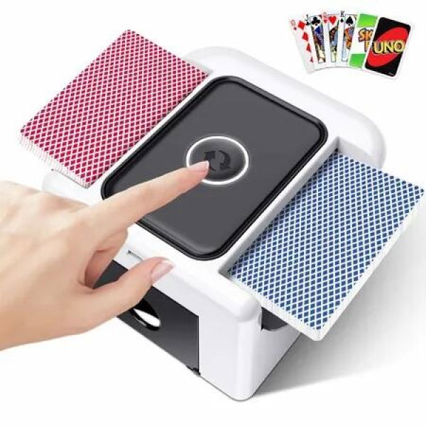 Automatic Card Shuffler 1-2 Deck,UNO Card Shuffler Machine Dual Mode,Rechargeable Low Noise Portable Shuffler for UNO,Skip-Bo,Poker,Blackjack