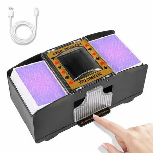 Automatic Card Shuffler,2 Decks,USB Rechargable Battery Electric UNO Poker Shuffler,Playing Card Shuffler for Home Card Game,Travel