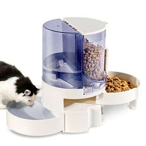 Automatic Cat Dog Feeder And Cat Water Dispenser In Set Rotating Storage Gravity Pet Water Dispenser-Blue