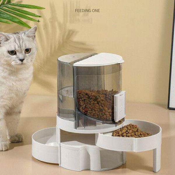 Automatic Cat Dog Feeder And Cat Water Dispenser In Set Rotating Storage Gravity Pet Water Dispenser-Grey