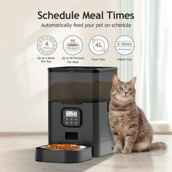 Automatic Cat Feeder WiFi Smart Pet Feeder with APP Control for Remote Feeding Timed Pet Feeder Dry Food Dispenser For Cats and Dogs (Black-4L)