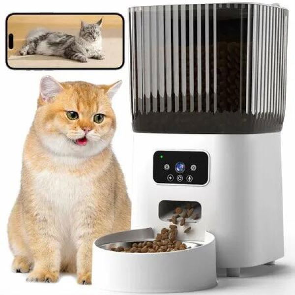 Automatic Cat Feeder with Camera 1080P Night Vision Smart Pet Feeder for Cats Dogs 6L Remote Control App Audio