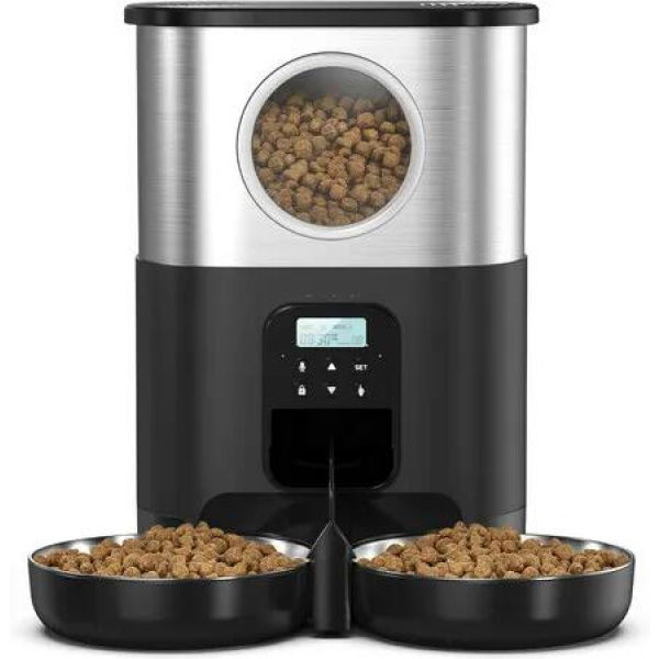 Automatic Cat Feeders for Two Cats,Pet Feeder for Cats and Dogs Timed Feeder Dry Food Dispenser-Black