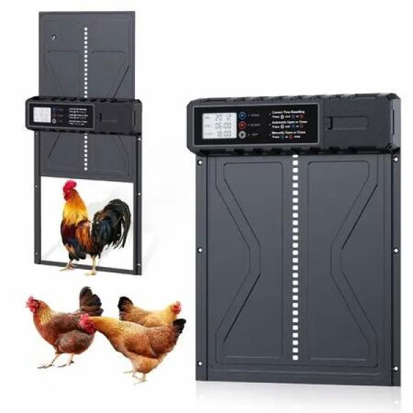 Automatic Chicken Coop Door, New Automatic Chicken Door with Timer and LCD Display, IPX3 Weatherproof Anti-Pinch Chicken Door