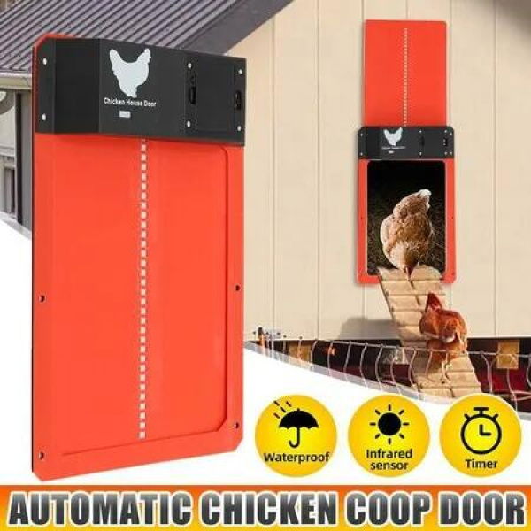 Automatic Chicken Coop Door with Light Sensor, Chicken Coop Door with Battery Operated, Red