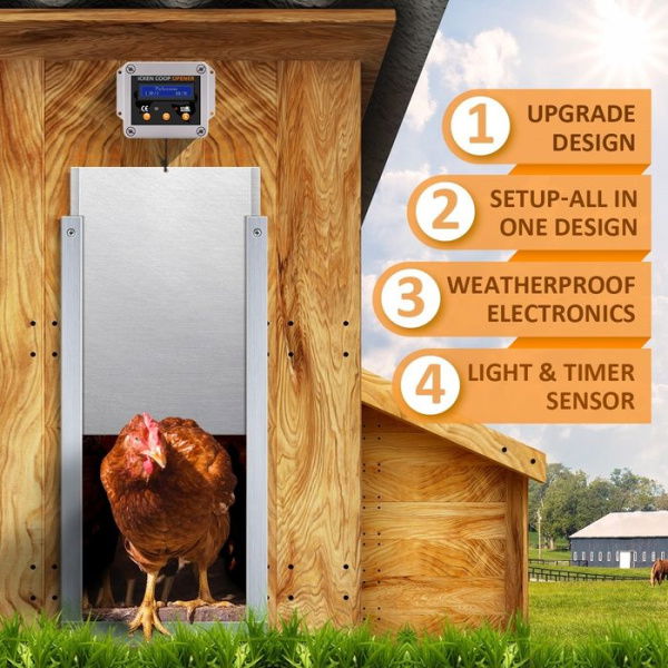 Automatic Chicken Door Opener Coop Auto House Cage Closer Controller Kit Timer Light Sensor