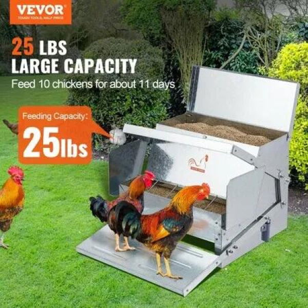 Automatic Chicken Feeder Galvanized Steel Poultry Feeder 25 lb 10 Chickens