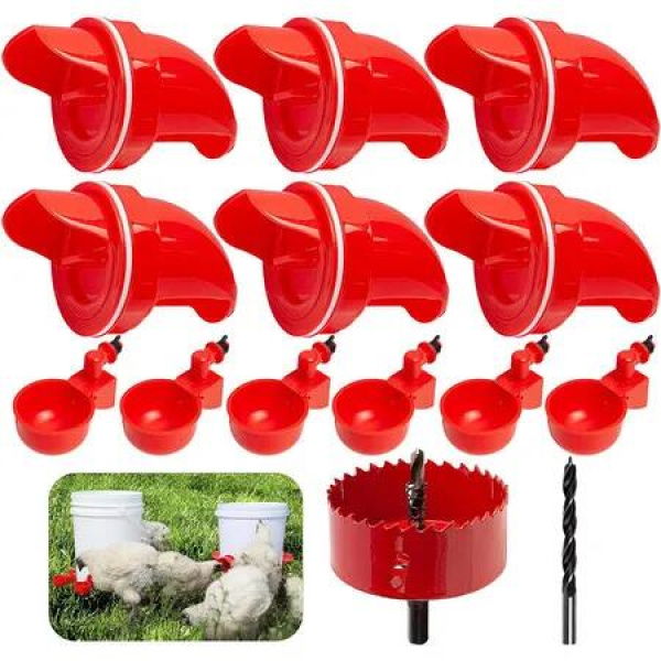 Automatic Chicken Feeders and Waterer Set, 6 Pcs Poultry Feeder 6 Automatic Chicken Water Feeder, Rodent Proof Rain Proof Poultry Feeder Kit