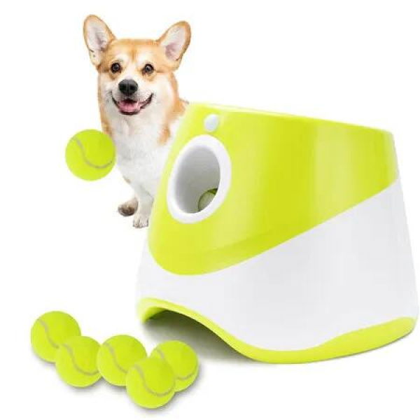 Automatic Dog Ball Launcher Indoor/Outdoor Interactive Dog Toy with Three Ranges Suitable for Small and Medium-Sized Dogs-Green