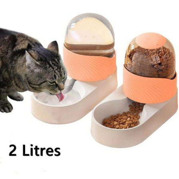 Automatic Dog Cat Feeder Food And Water Dispenser Set With Pet Food Bowl Self-Feeding Station For Dogs Cats (2L-Orange)