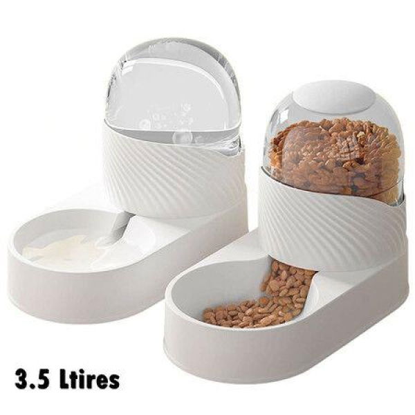 Automatic Dog Cat Feeder Water Dispenser Set With Pet Food Bowl Cat Food Water Dispenser - (3.5L White)