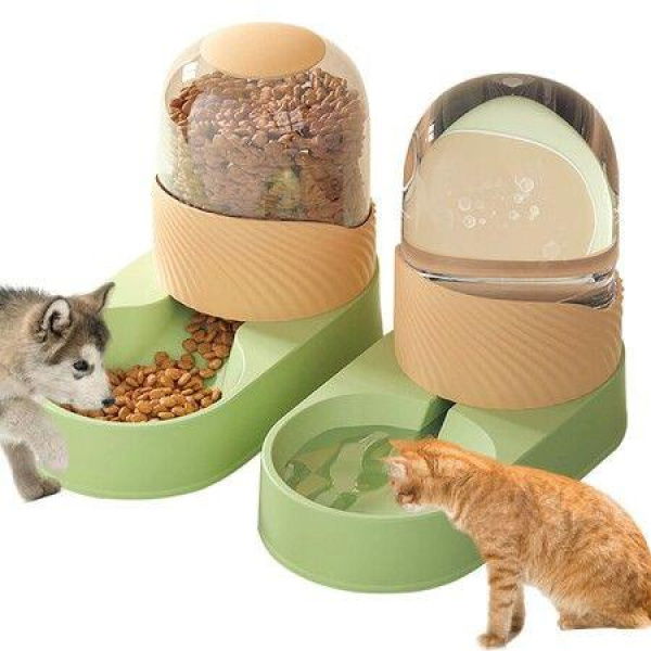 Automatic Dog Cat Feeder Water Dispenser Set With Pet Food Bowl Cat Food Water Dispenser (2L - Green)