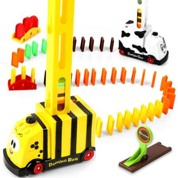 Automatic Electric Domino Train Set With Blocks - Educational Building Blocks Toys For Boys And Girls Ages 3-8 (Yellow)