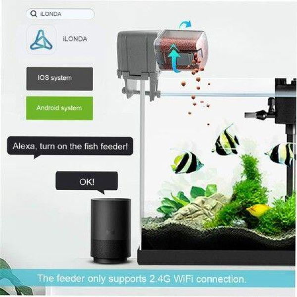 Automatic Fish Feeder Aquarium Tank Feeding Timer Fish Food Dispenser Adjustable Output APP Voice Control