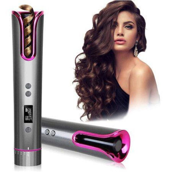 Automatic Hair Curler Cordless Portable Rotating Rechargeable Curling Tongs With LCD Display And Timer