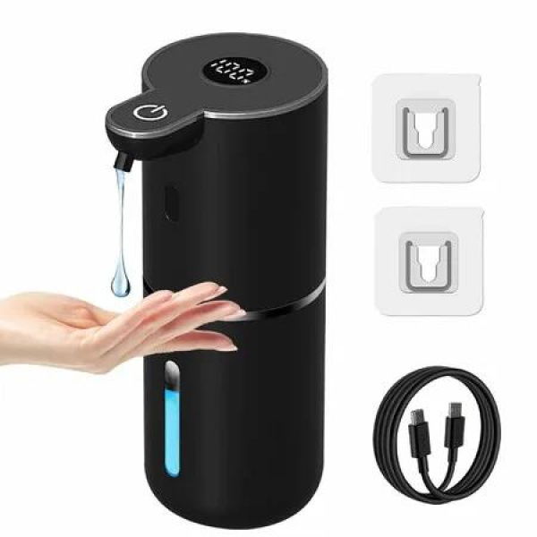 Automatic Liquid Soap Dispenser Touchless,USB Rechargeable Smart Hand Soap Dispenser,6-Level Adjustable,12.8oz/380mL,Black